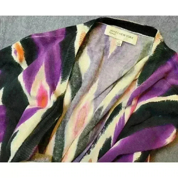 JONES NY SPORT MULTI-COLOR Cardigan Sweater TUNIC Top Lightweight Lg - Picture 9 of 9